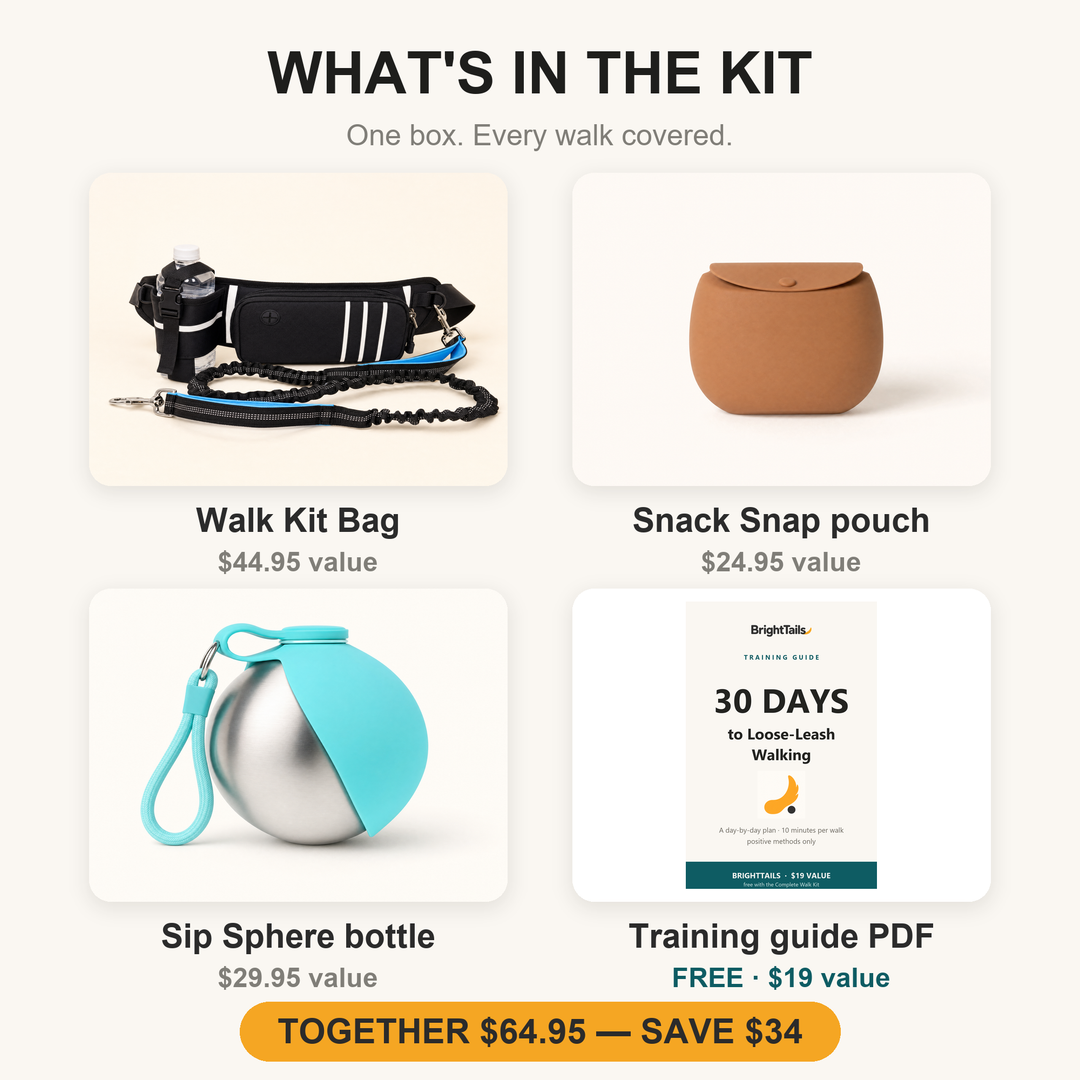 What's in the kit: Walk Kit Bag, Snack Snap pouch, Sip Sphere bottle and free training guide
